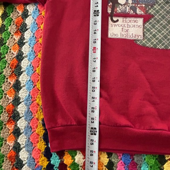 Vinatge 90s Cat Patchwork Quilt Print Snowy Windows Raglan Crewneck Swea… - Picture 10 of 12